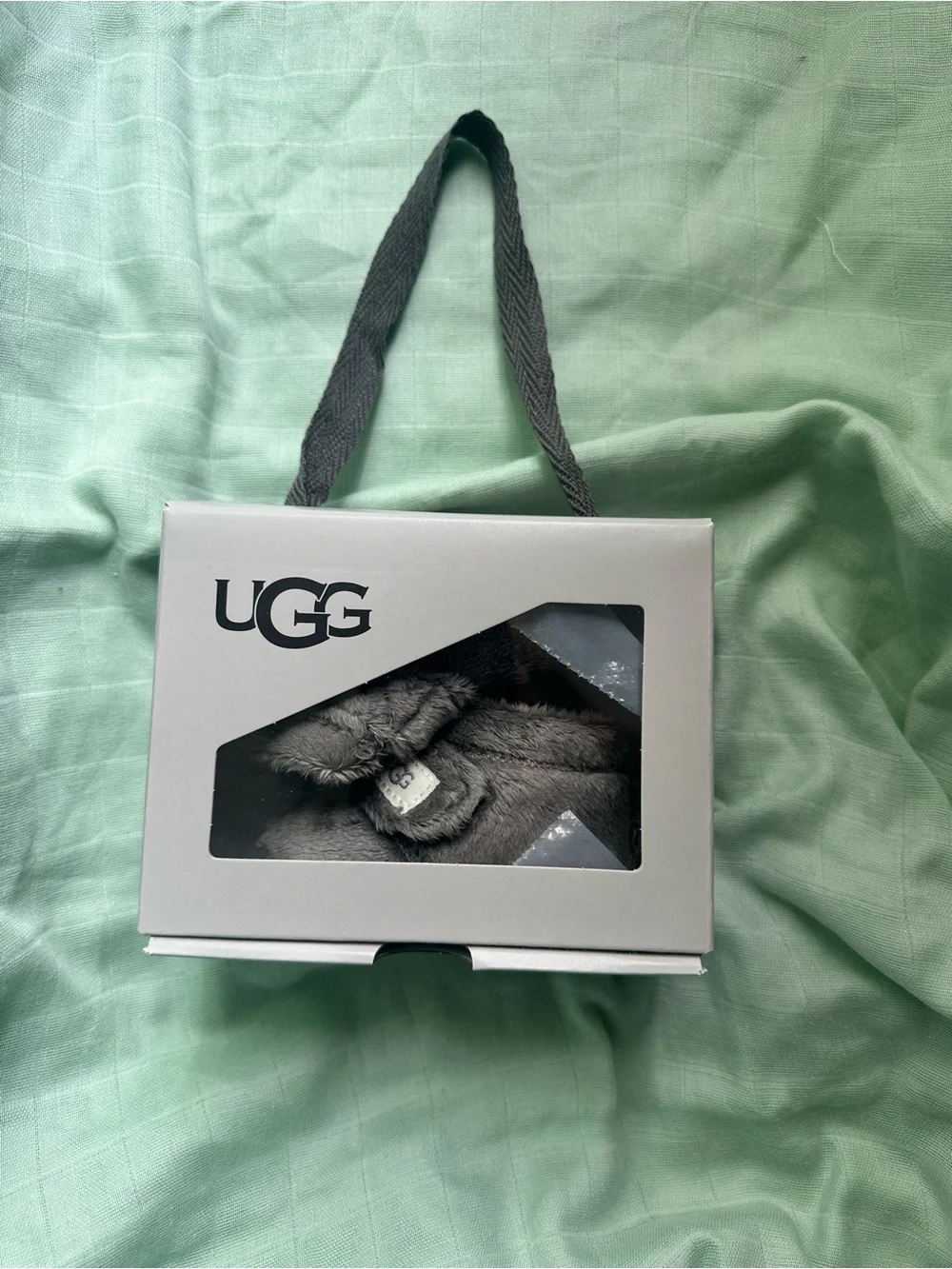 UGG Faux Fur Slippers in Charcoal Gray - Gift Boxed